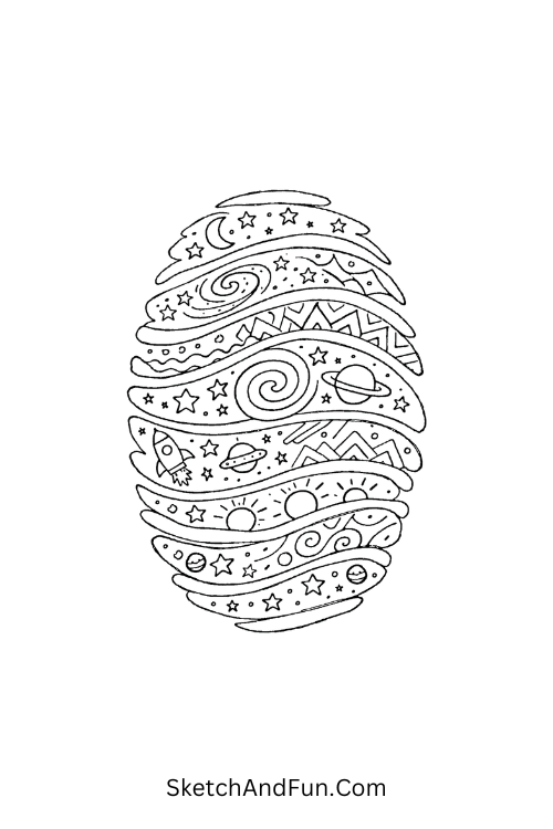 Fingerprint with stars, spirals, and hidden details, 100 Zentangle patterns