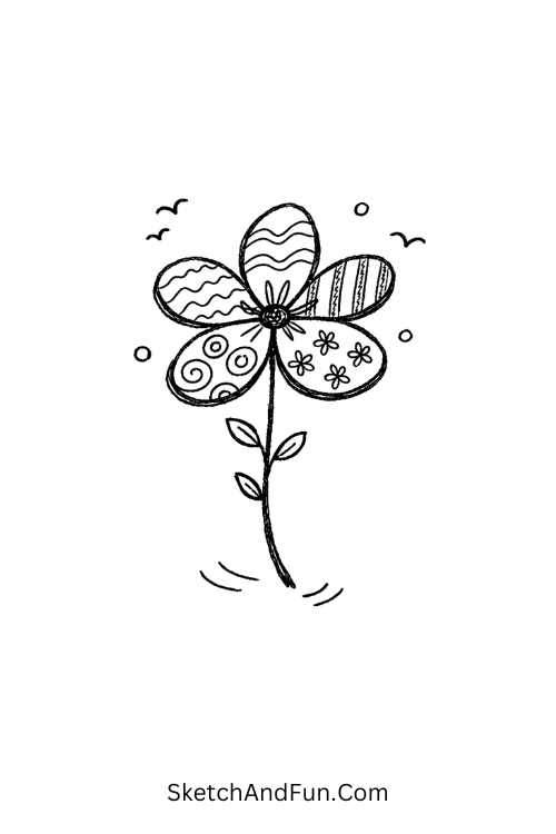 Light drifting wildflower with soft stripes and waves, Simple zentangle flowers for beginners