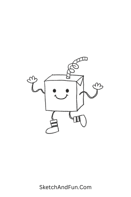Dancing juice box with straw and colorful socks, colorful funky drawing ideas