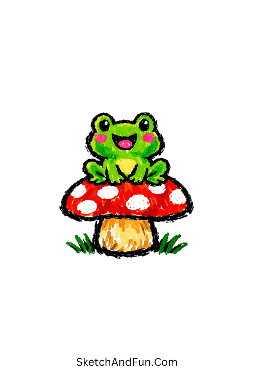 Happy Frog On A Mushroom Drawing