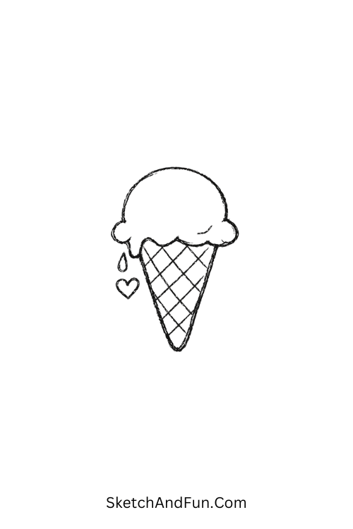Melting ice cream cone with heart drip, August drawing easy and beautiful