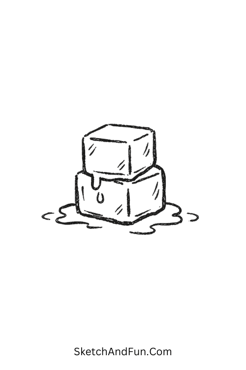 Melting stacked ice cubes doodle, August drawing easy