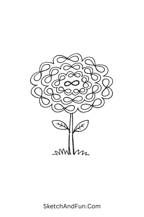 Flower with looping petals and layered details, Floral Zentangle patterns