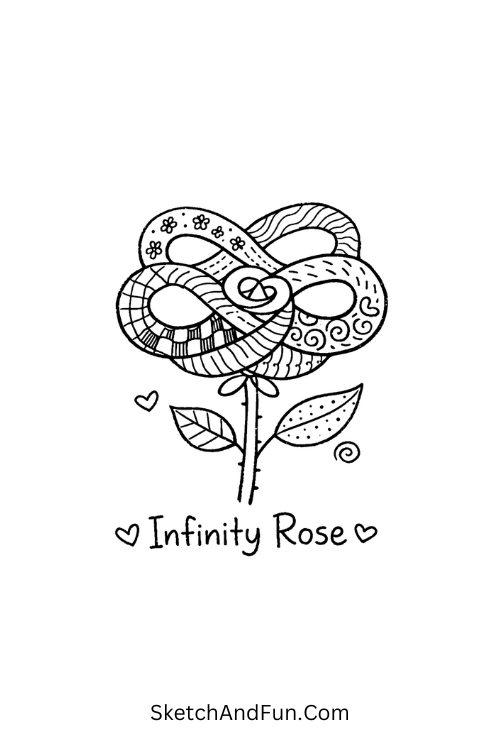 Flowing rose with smooth loops and calming curves, Zentangle art flower designs for relaxation
