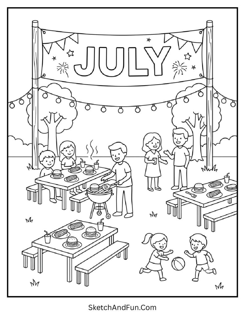 JJuly Backyard BBQ Coloring Page pdf