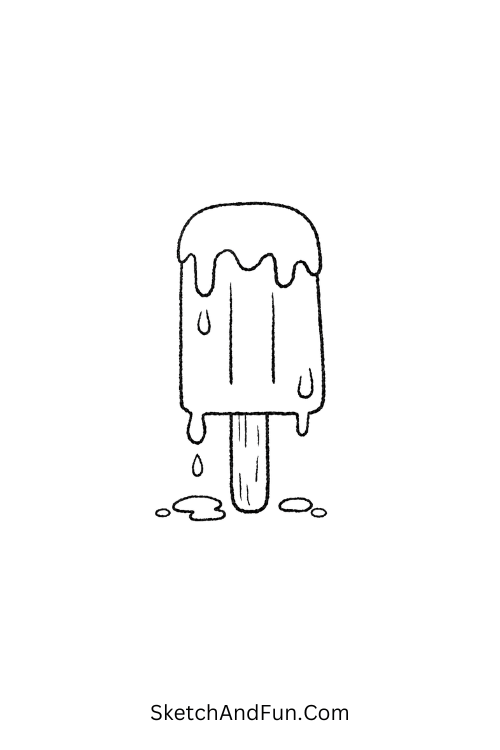 Melting popsicle stick with drip effect, Easy July doodles