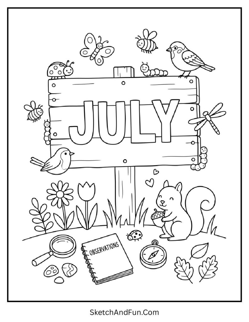 July Backyard Nature Hunt Coloring Page pdf