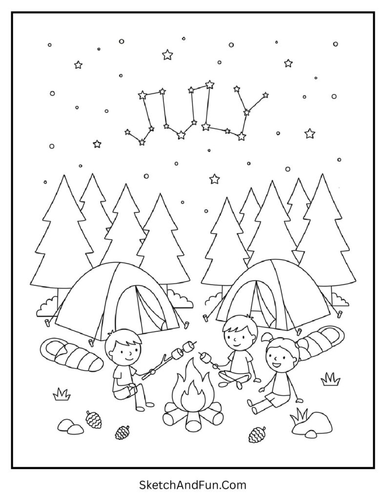 July Camping Under the Stars Coloring Page pdf