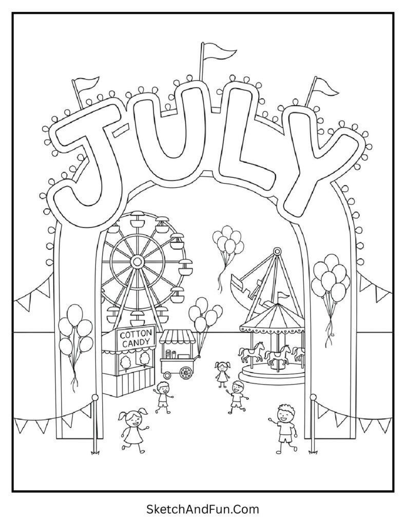 July Carnival Celebration Coloring Page pdf