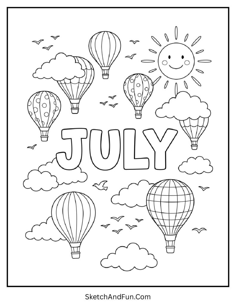 July Hot Air Balloon Festival Coloring Page pdf