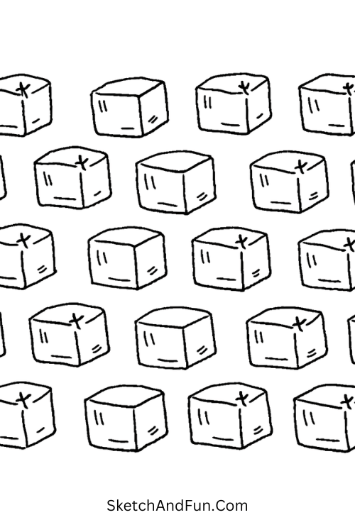 Pattern of ice cubes with shine highlights, July art ideas