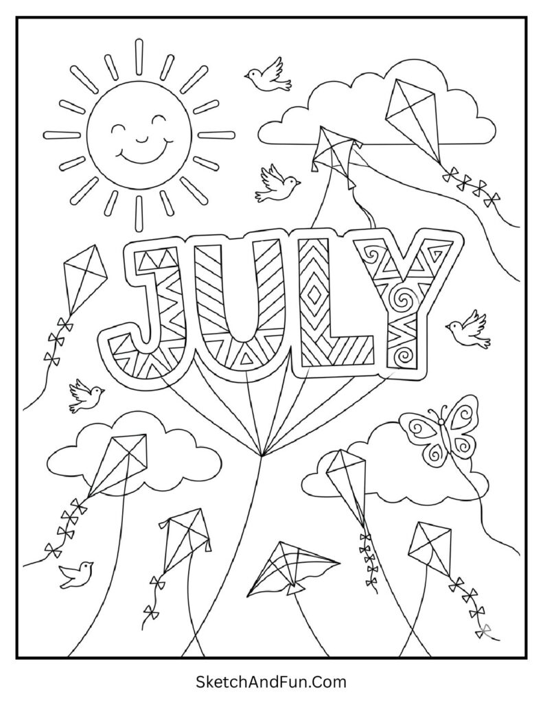 July Kite Festival Coloring Page pdf