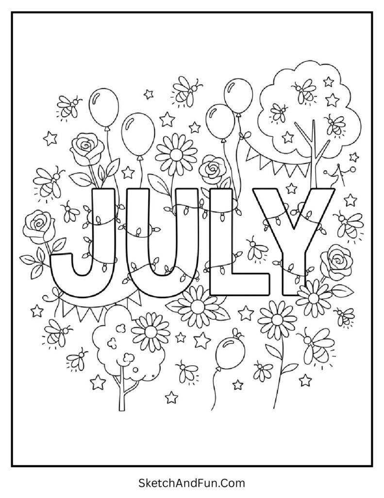 July Magical Summer Festival Coloring Page pdf