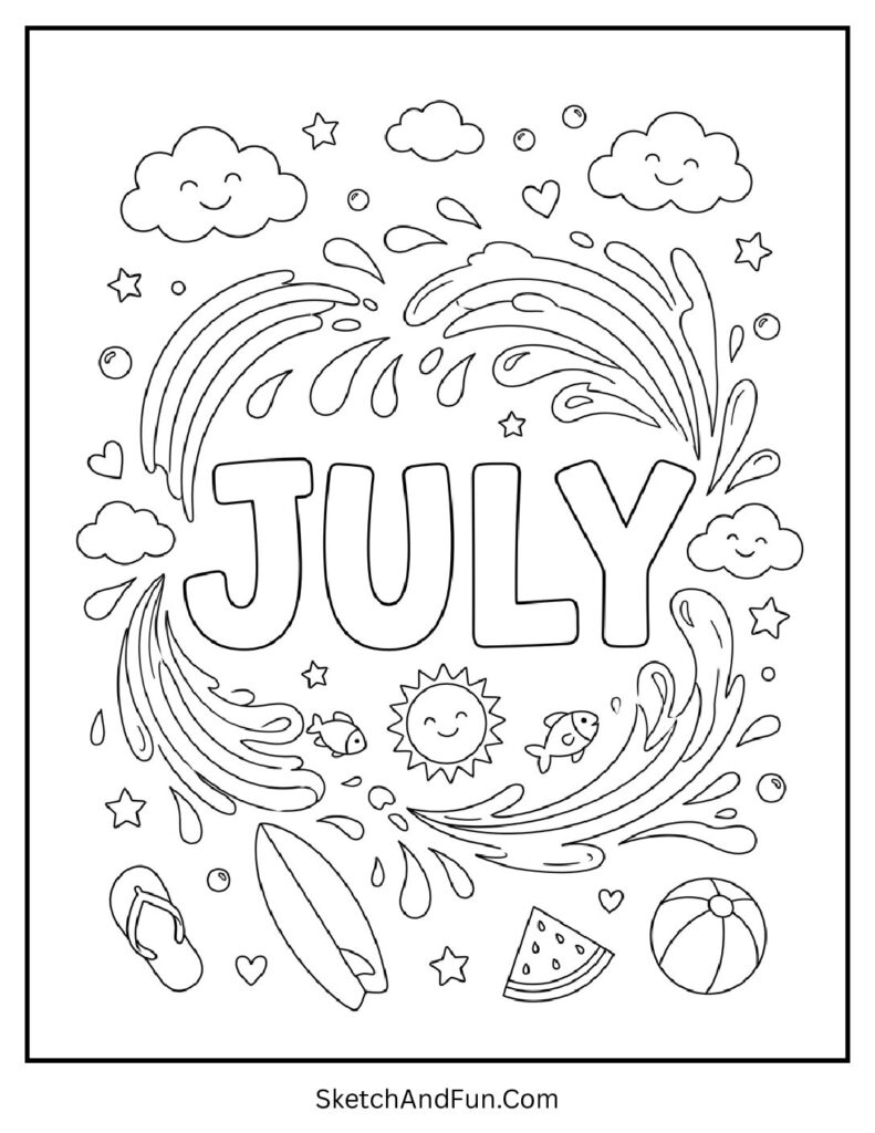 July Rainbow Splash Coloring Page pdf