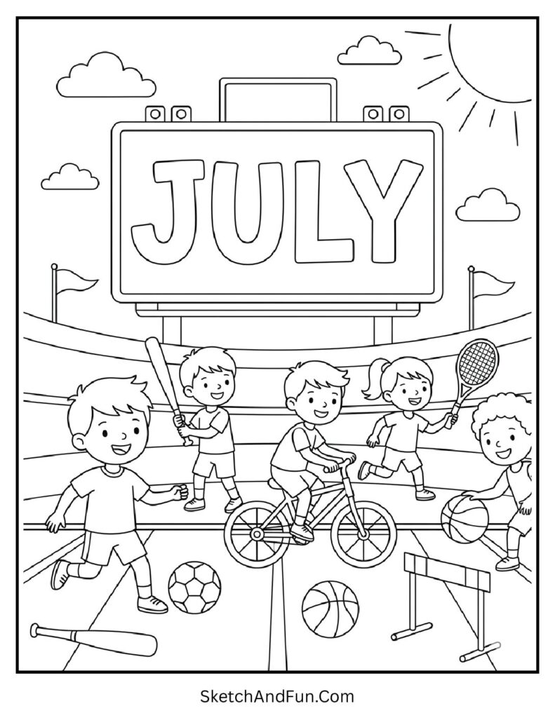 July Summer Sports Day Coloring Page pdf