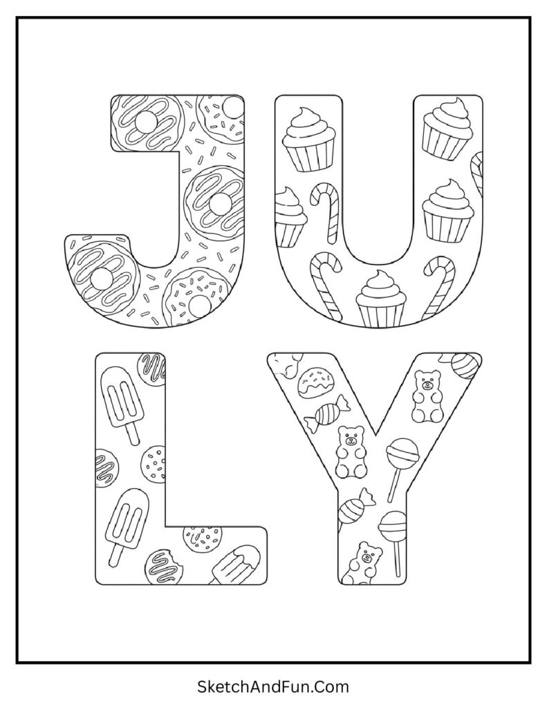 July Sweet Summer Treats Coloring Page pdf