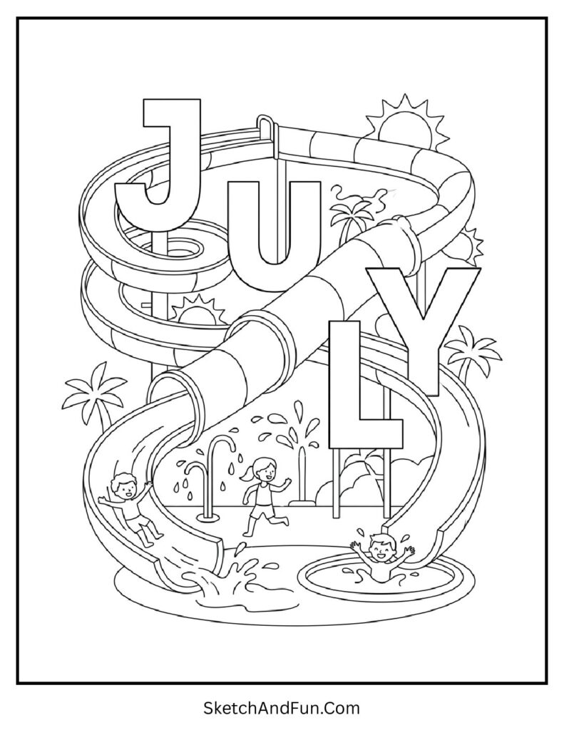 July Water Park Adventure Coloring Page pdf