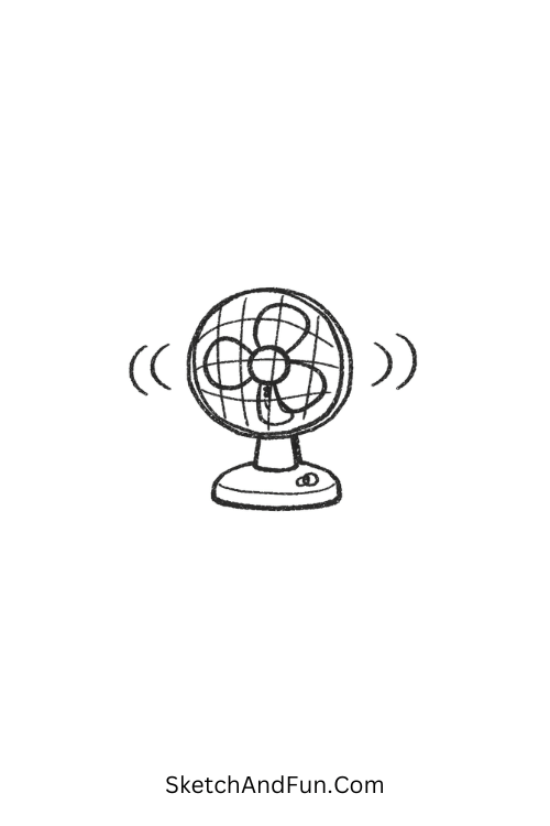 Small table fan with motion lines, easy August doodles