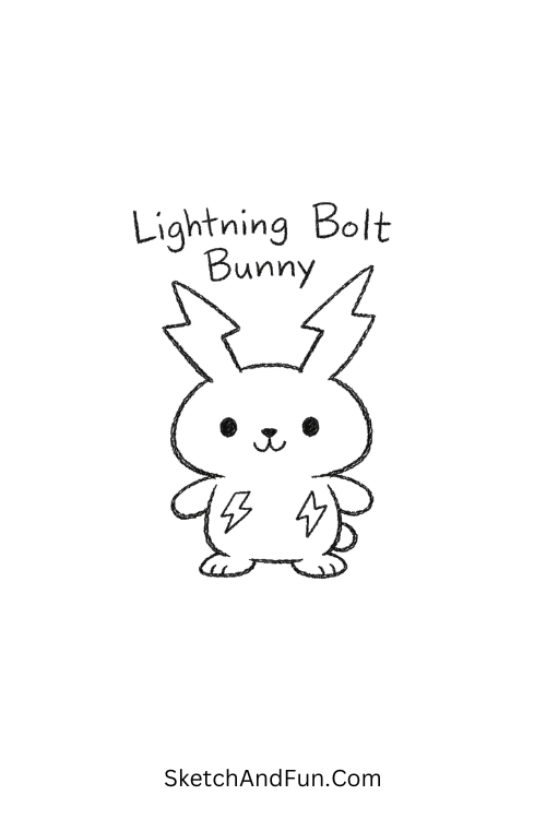 Bunny with lightning ears and zigzag energy design, funky art drawing inspiration