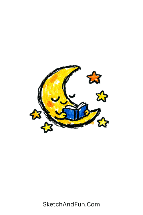Moon Reading A Book Drawing