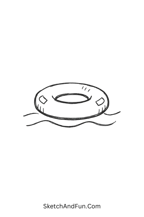 Floating pool ring on soft waves, July drawing ideas