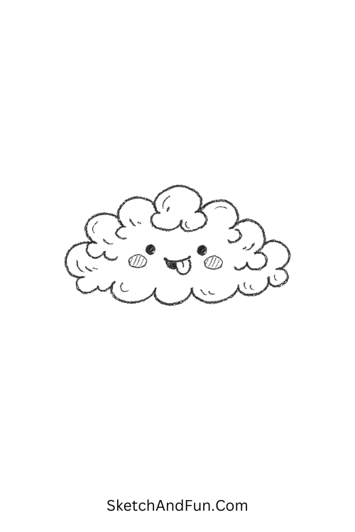 Popcorn cloud with fluffy texture and goofy face, mini funky doodle ideas