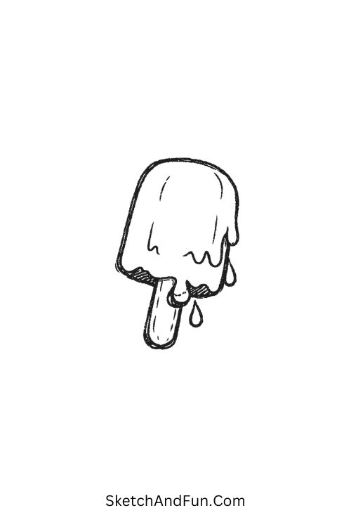 Melting popsicle with falling drip, August sketch ideas