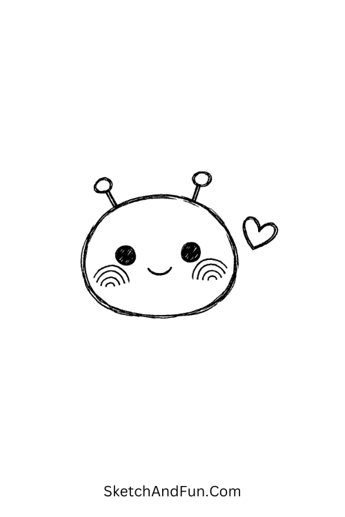 Cute rainbow alien pet with heart and tiny antenna, funky character drawing ideas