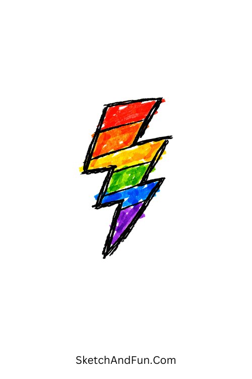 Rainbow-colored lightning bolt with sharp bold segmented design, Fun things to draw with acrylic markers easy ideas