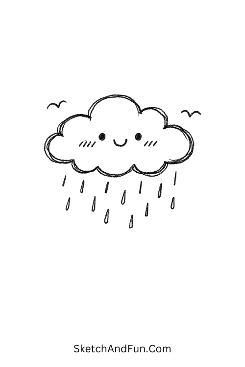Small rain cloud with gentle falling drops, July doodle ideas