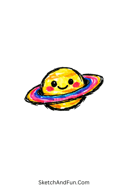 Smiling Planet Saturn Drawing