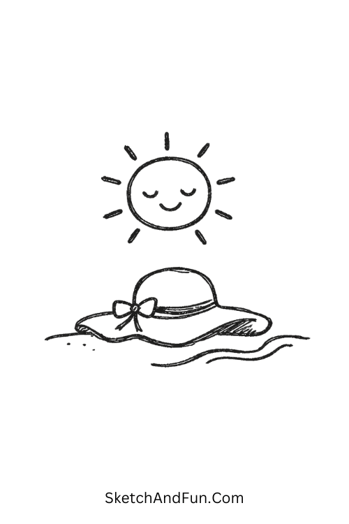 Floppy summer hat beneath the sun, August bullet journal doodles