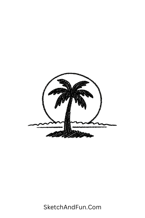 Palm tree silhouette at sunset, August illustration ideas