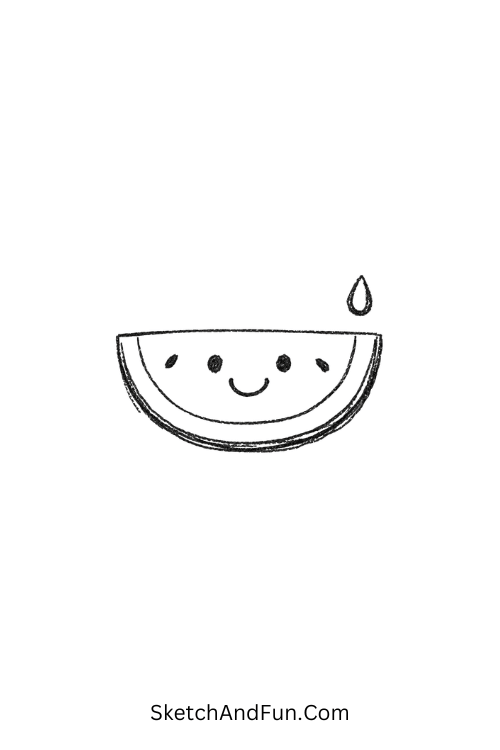 Smiling watermelon slice with seed drop, cute August drawing ideas