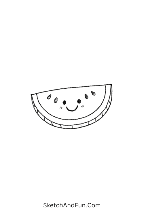 Smiling watermelon slice with seeds, July watermelon drawing