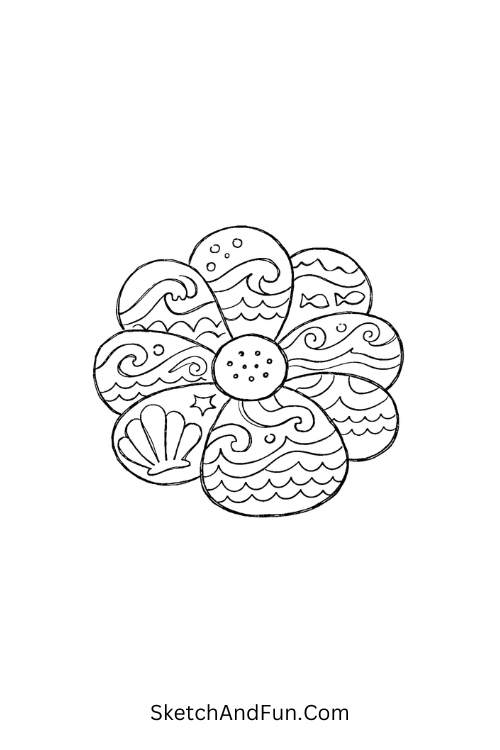 Wave-shaped petals with soft ocean-inspired line flow, Zentangle flowers step by step
