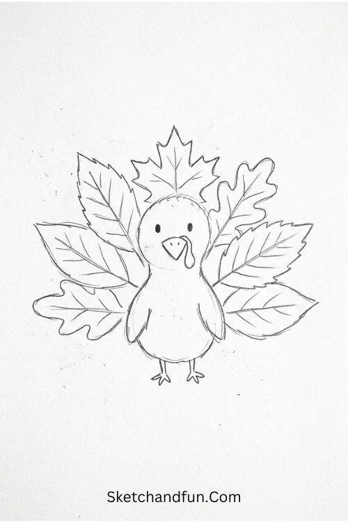 Autumn leaf turkey Thanksgiving drawing