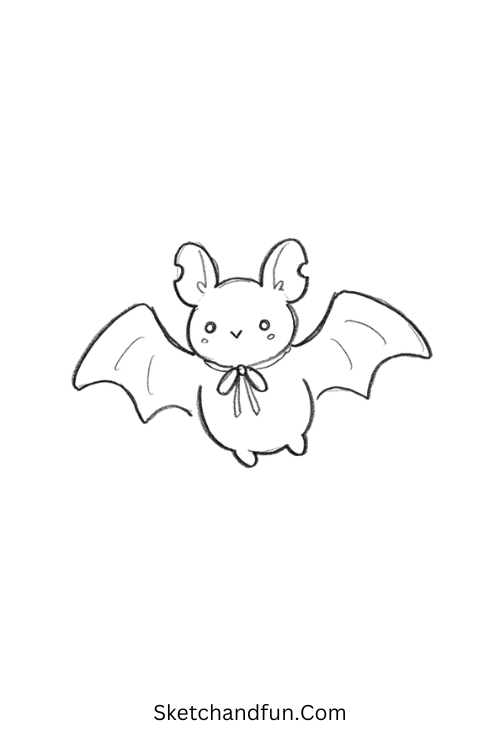 Cute bat with a bow dark doodle drawing
