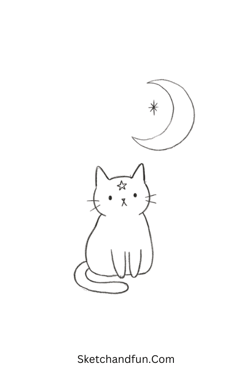 Black Cat With Moon Drawing under a crescent moon