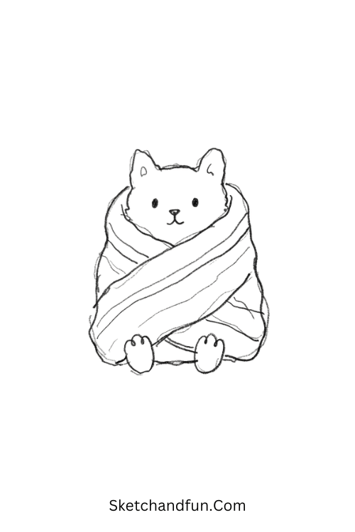 Black cat wrapped in a blanket drawing