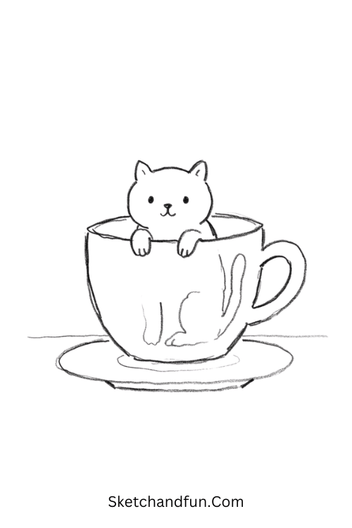 Black cat in a teacup drawing