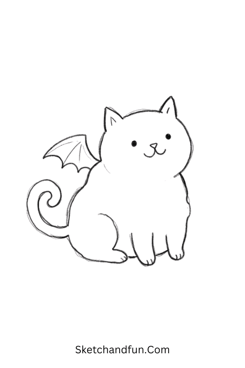 Black cat with bat wings drawing