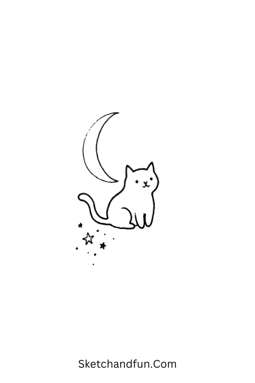 Black cat with crescent moon drawing