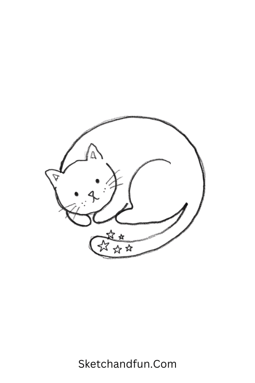 Black cat with starry tail drawing