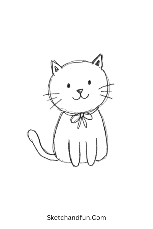 Black cat with a bow drawing
