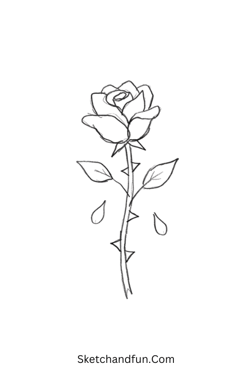 Black rose with thorns dark doodle drawing