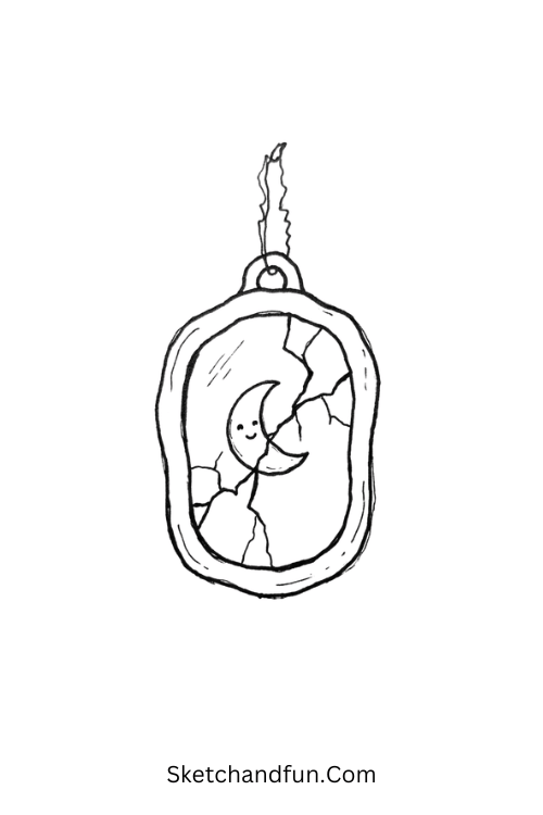 Broken mirror with crescent moon dark doodle drawing