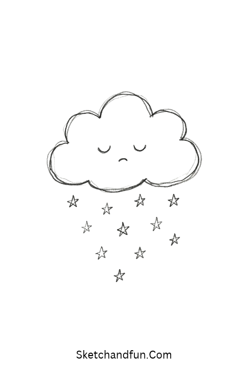 Sad cloud with stars dark doodle drawing