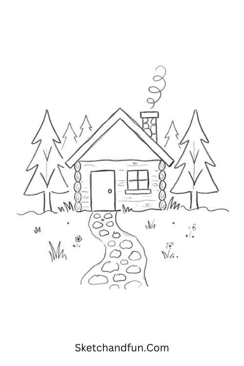 Cozy Cabin in the Woods Drawing