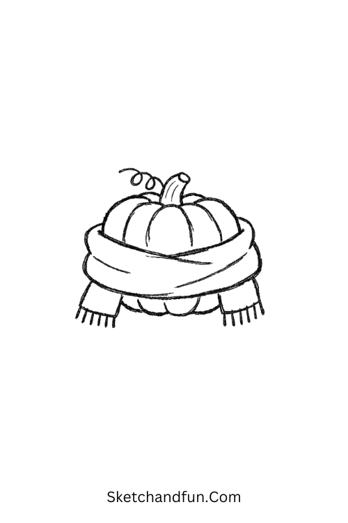 Cozy pumpkin drawing wearing a warm autumn scarf
